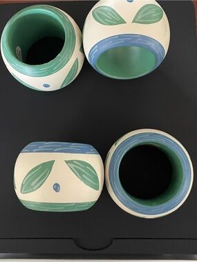 Hand-Painted Round Napkin Ring Holders  in Green and Blue - Set of 4